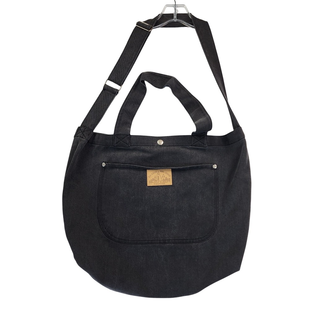 Maurices OS Black Canvas Tote Bag Crossbody Hobo Shoulder Slouchy Utility Boho
